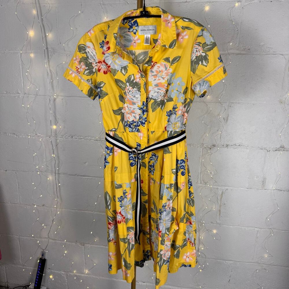 anthropologie donna morgan sporty floral shirtdress yellow belted size 8